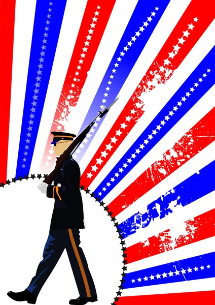 Cover untuk brosur dengan gambar USA, bendera Amerika dan penjaga - Stok Vektor