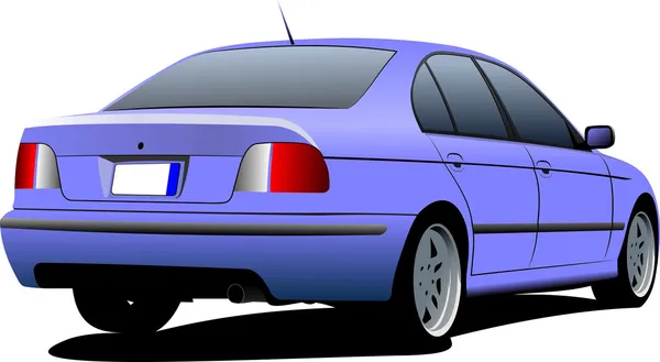 Niebieski sedan samochodu na drodze. Ilustracja wektorowa — Wektor stockowy