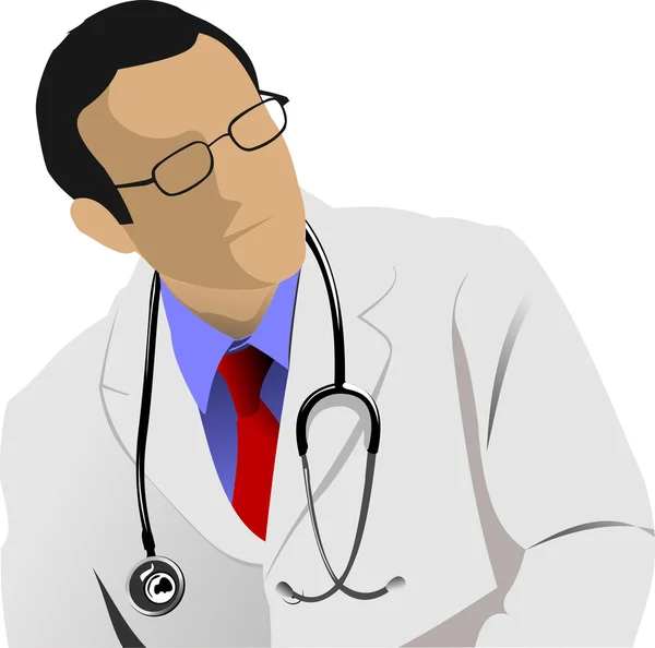 Medico con stetoscopio su sfondo bianco. Vettore malato — Vettoriale Stock