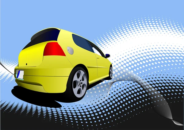 Sedán coche amarillo en la carretera. Ilustración vectorial — Archivo Imágenes Vectoriales
