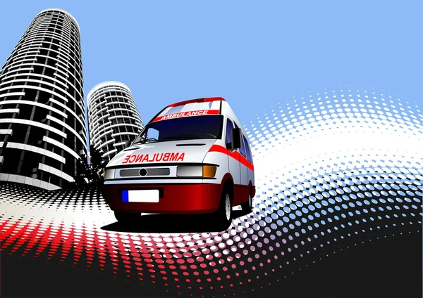 Abstrakter urbaner Hintergrund mit Krankenwagen-Bild. Vektorillustration — Stockvektor