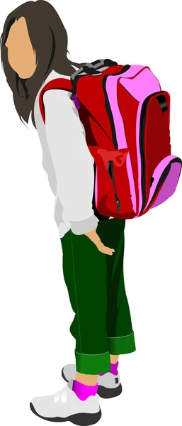 Liseli kız okula gidiyor. okula dönüş. vektör illustrat — Stok Vektör