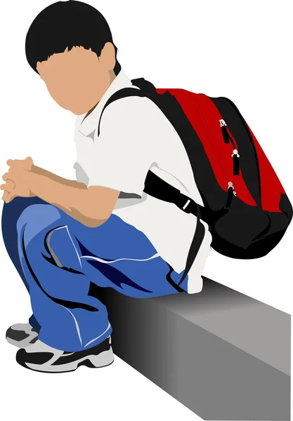 School jongen gaat naar school. terug naar school. vector illustrati — Stockvector