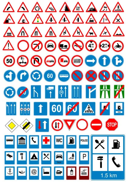 Знаки дорожных знаков. Дорожные знаки. Векторная иллюстрация — стоковый вектор