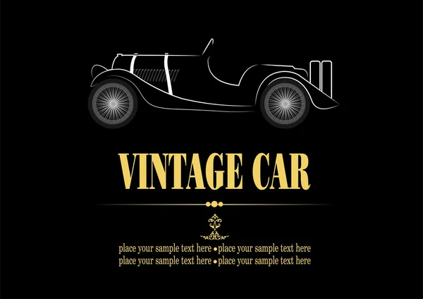 Vit silhuett av vintage bil cabriolet på svart bakgrund. v — Stock vektor