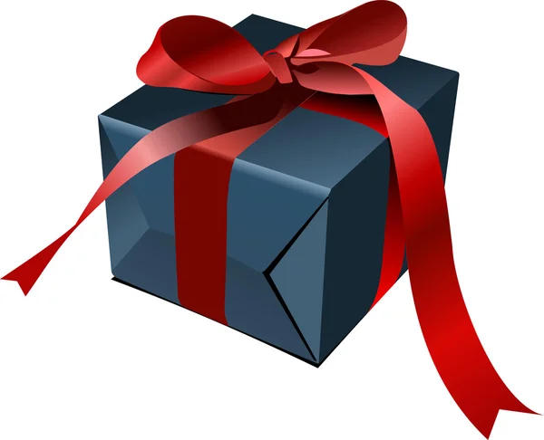 Mavi hediye kutu kırmızı yay ile. vektör çizim — Stok Vektör