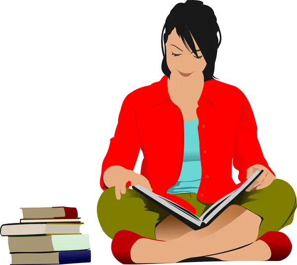 Woman reading book. Vector illustration — Stock Vector