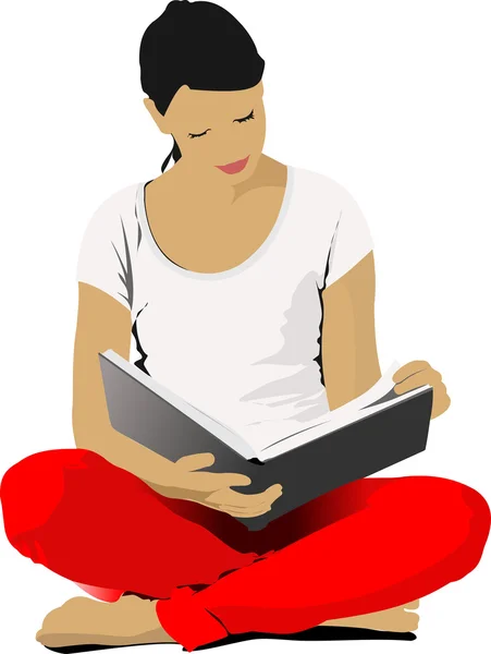 Giovane donna che legge un libro. Illustrazione vettoriale — Vettoriale Stock