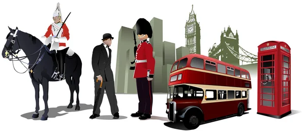 Few London images on city background. Vector illustration — Stock Vector
