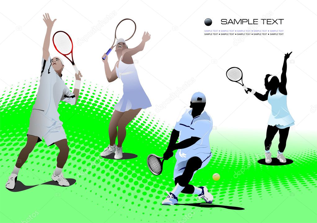 Four Tennis players. Vector illustration