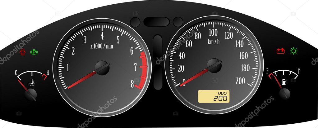 Speedometer. Accelerating Dashboard. Includes speedometer, tacho