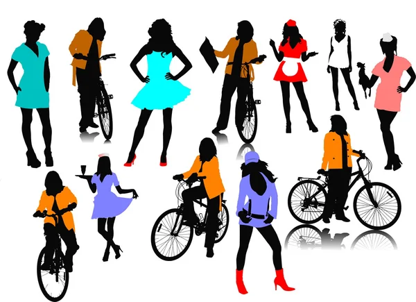 Twelve woman silhouettes. Vector illustration — ストックベクタ
