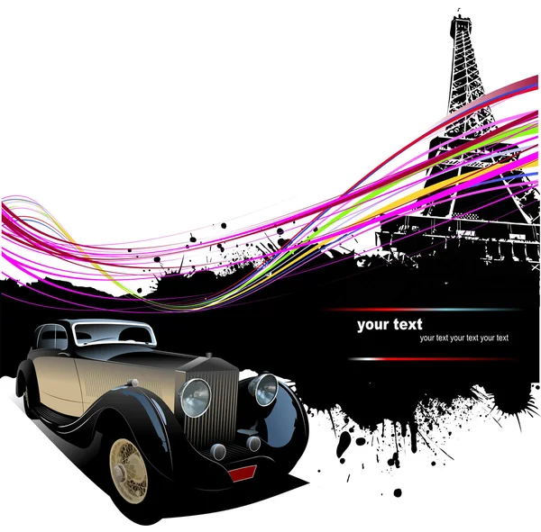 Carro velho com fundo de imagem de Paris. Ilustração vetorial — Vetor de Stock