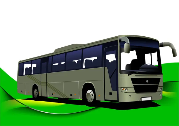 バス画像と抽象的な緑波背景。ベクトル illustrat — ストックベクタ