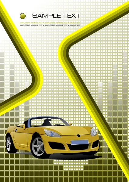 Fondo amarillo de alta tecnología con imagen de coche. Ilustración vectorial — Vector de stock