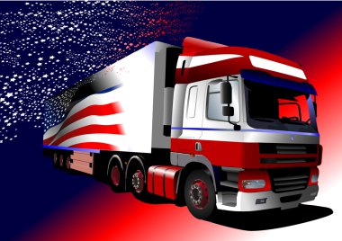 Amerikan bayrağı görüntü üzerinde kamyonla renkli vektör çizim