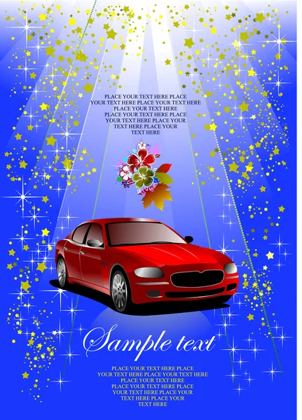 Fondo del día de San Valentín con imagen de coche — Vector de stock