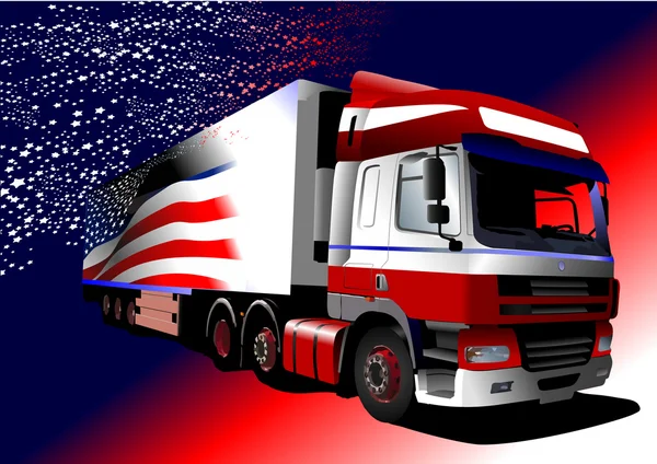 Цветная векторная иллюстрация грузовика с изображением американского флага на — стоковый вектор
