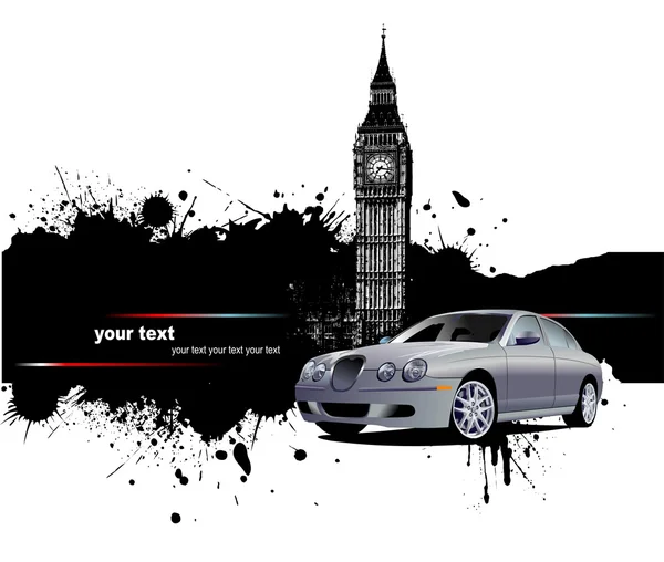 Гранж-баннер с фотографиями машин и Лондона. Векторная иллюстрация — стоковый вектор