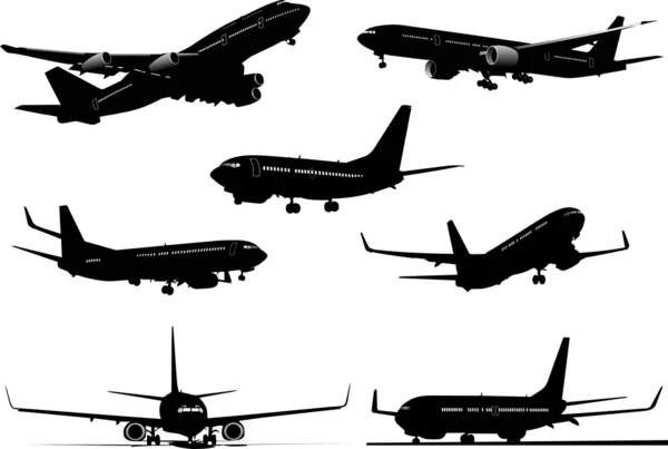 Zeven vliegtuigen silhouetten — Stockvector