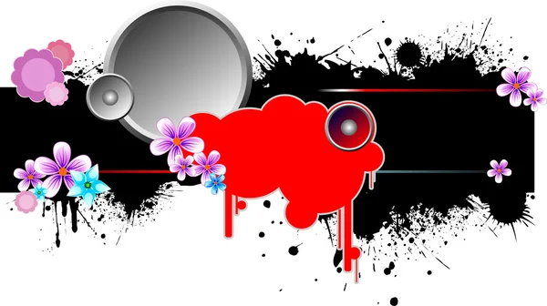 Grunge skvrnitý prapor s květinovými obrázky. Vektorová ilustrace — Stockový vektor