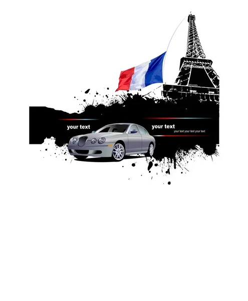 Kryt pro brožuru s obraz Paříže a Francie vlajky — Stockový vektor