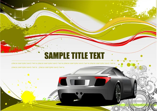 Green and Yellow grunge background with car image. Vector — Stock Vector