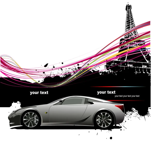 Paris ve araba resim broşür için kapak — Stok Vektör