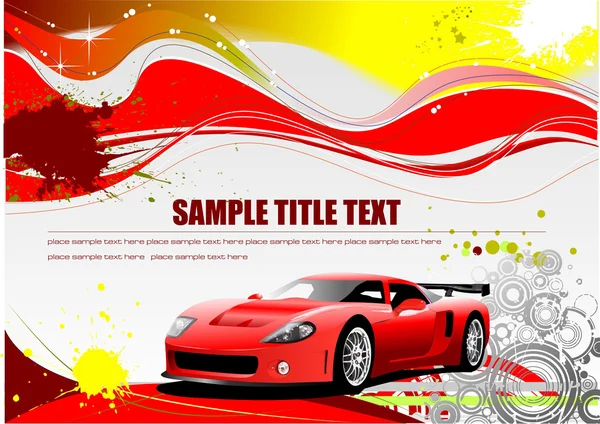 Red and Yellow grunge background with car image. Vector — Stock Vector