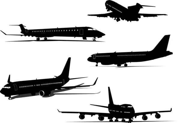 Flygplan silhuetter. vektor illustration för designers — Stock vektor