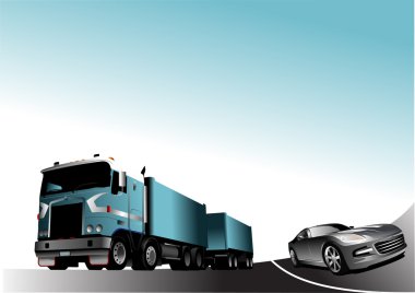 Car and truck on the road. Vector illustration clipart