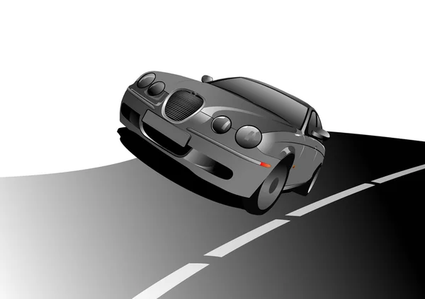 Gray car on the road. Sedan. Vector illustration — Stock Vector