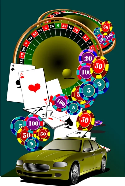 Elementos do casino com imagem do carro — Vetor de Stock