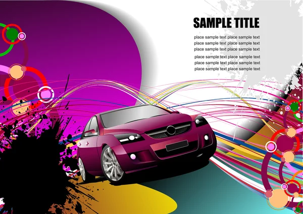 Composición grunge abstracta con imagen de coche. Ilustración vectorial — Vector de stock