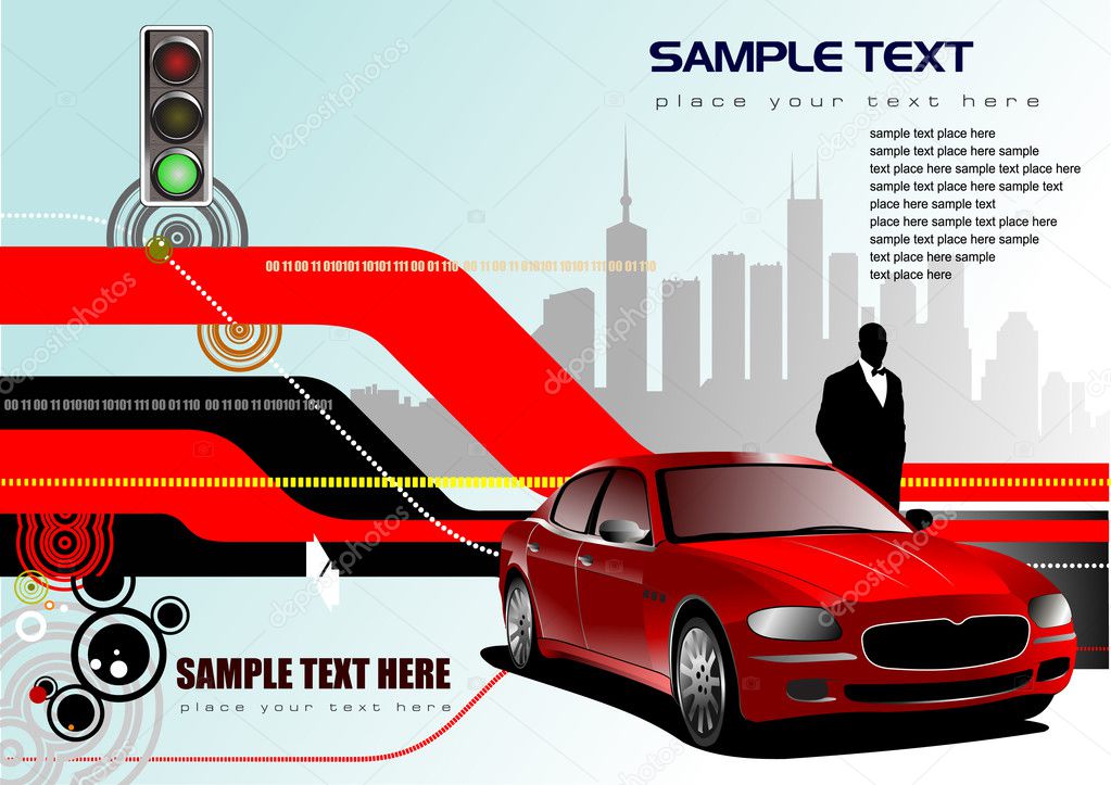 Abstract hi-tech background with car image. Vector