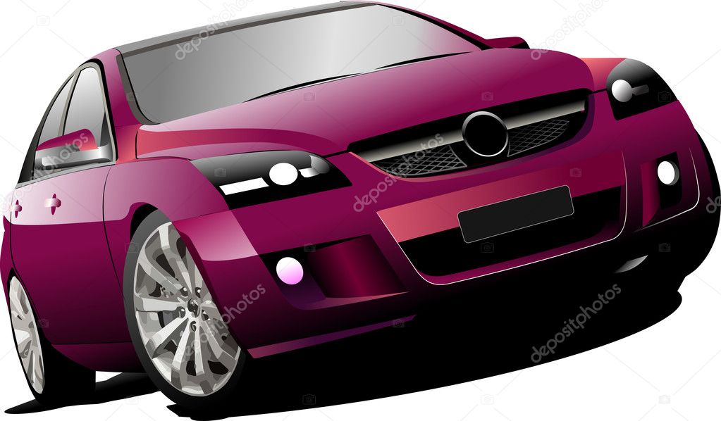 Purple car sedan on the road. Vector illustration