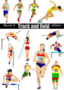 Big cet of Track and field athletes. Vector illustration. clipart