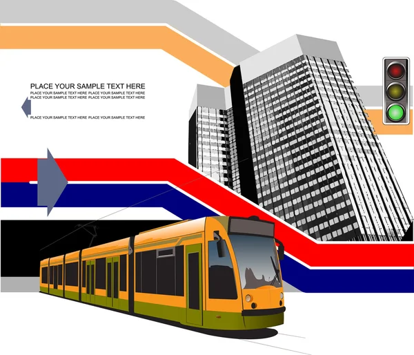 Fond abstrait hi-tech avec image de tram. Illustration vectorielle — Image vectorielle
