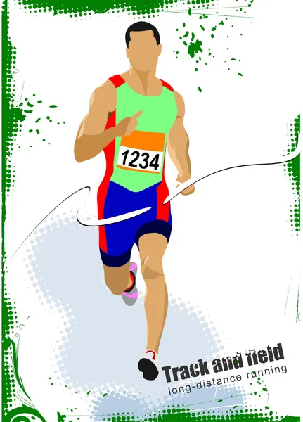 Long-distance runner. Poster. Vector illustration — Stock Vector