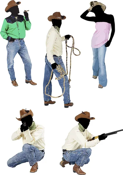 Sílhuetas de cowboy — Vetor de Stock