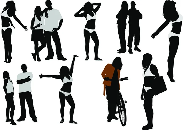 Women and men silhouettes — Stok Vektör