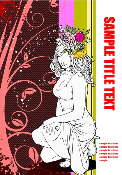 Cover for brochure with girl image. Vector illustration for desi — Stok Vektör