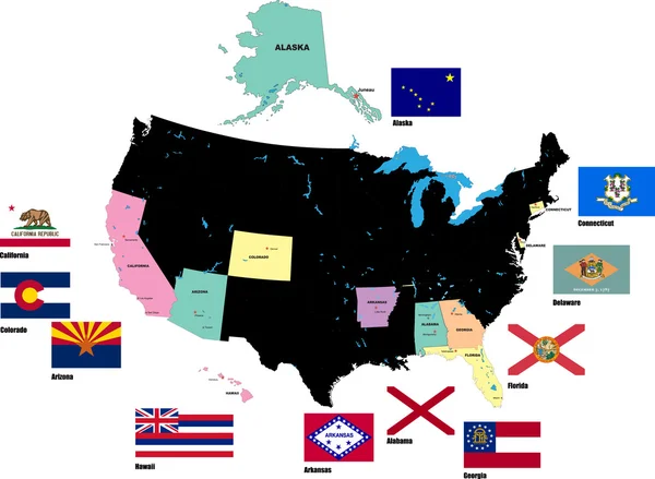 Bandiere degli Stati Uniti d'America per alfabeto. Lettere A-H. Vector illustr — Vettoriale Stock