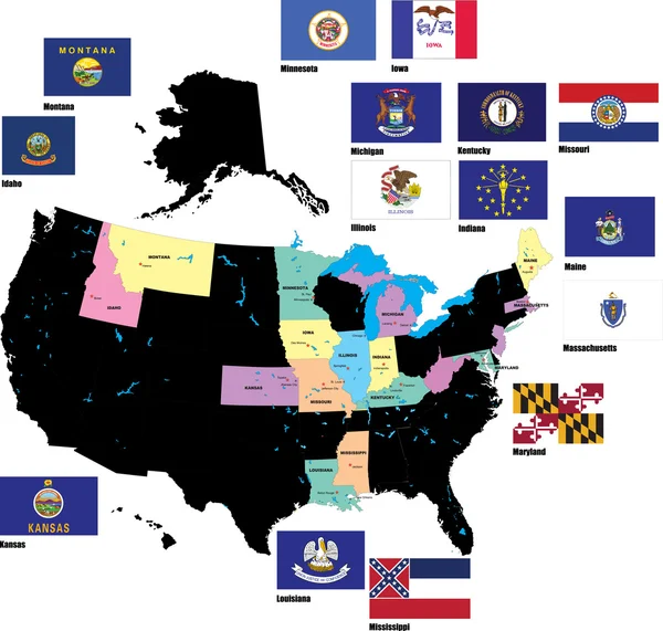 Флаги штатов США по алфавиту. Письма I-M. Vector illustr — стоковый вектор