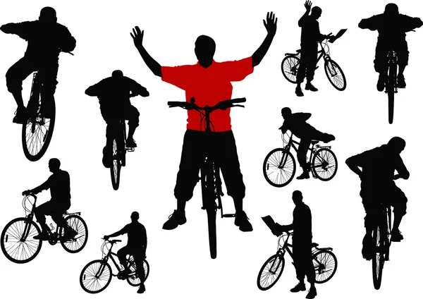 stock vector Ten men with bicycle. Vector illustration