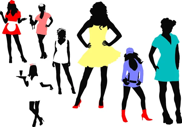 Seven woman silhouettes. Vector illustration — Stock Vector
