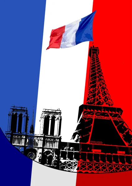Broşür paris resim ve Fransa için bayrak kapak — Stok Vektör