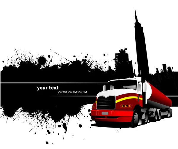 Grunge λεκέ πανό με εικόνες της πόλης και το φορτηγό — Διανυσματικό Αρχείο