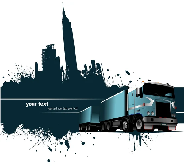 Grunge vlek banner met beelden van de stad en vrachtwagen — Stockvector