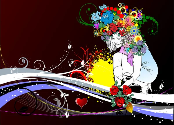 Silhouette de femme florale — Image vectorielle